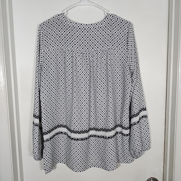 LOFT Black White Half Button Down Blouse Women's Small Boho Tunic Top - Picture 10 of 11